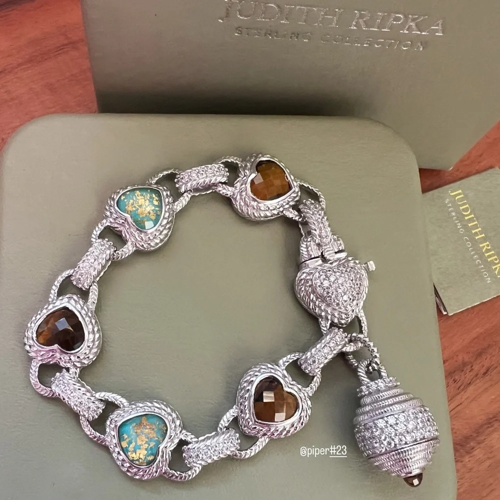 Judith Ripka Turquoise & Tigers Eye Doublet Heart-shaped Bracelet - Picture 5 of 11